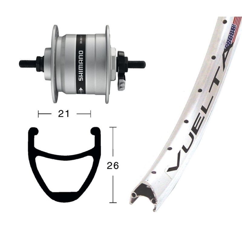 Rueda Delantera Rodi Airline 1 Eje Macizo Buje Dinamo Shimano DHC3000 Plata