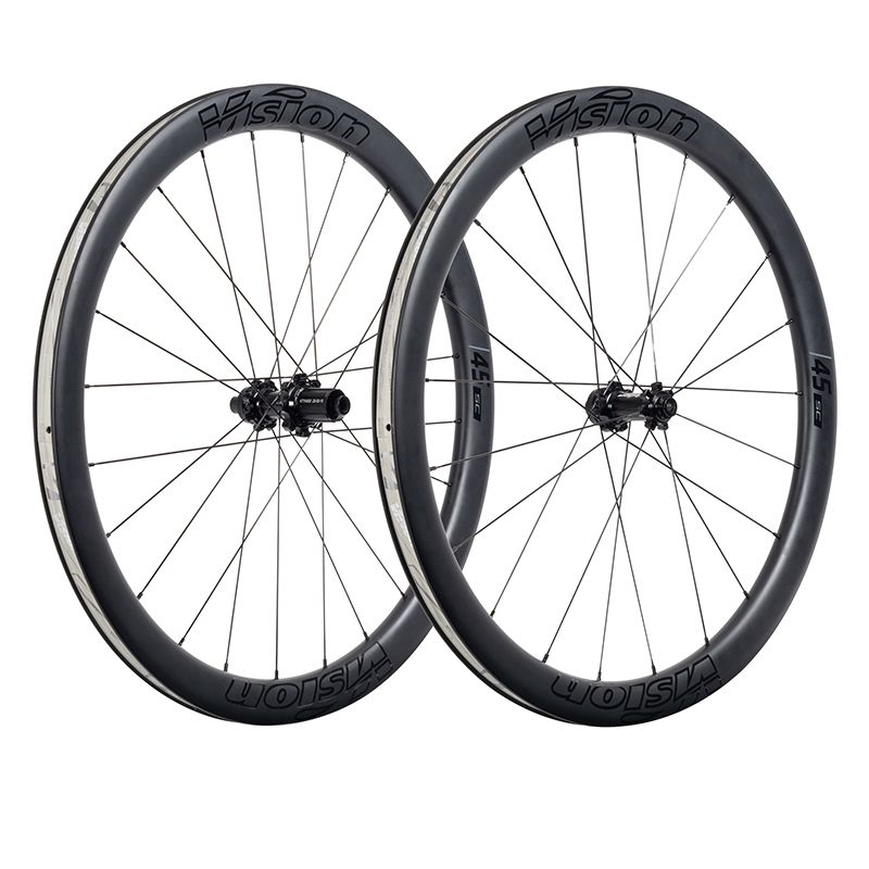 Juego Ruedas Vision SC45 Freno Disco Center Lock Cubierta Tubeless Ready Shimano HG11 Carbono Negro