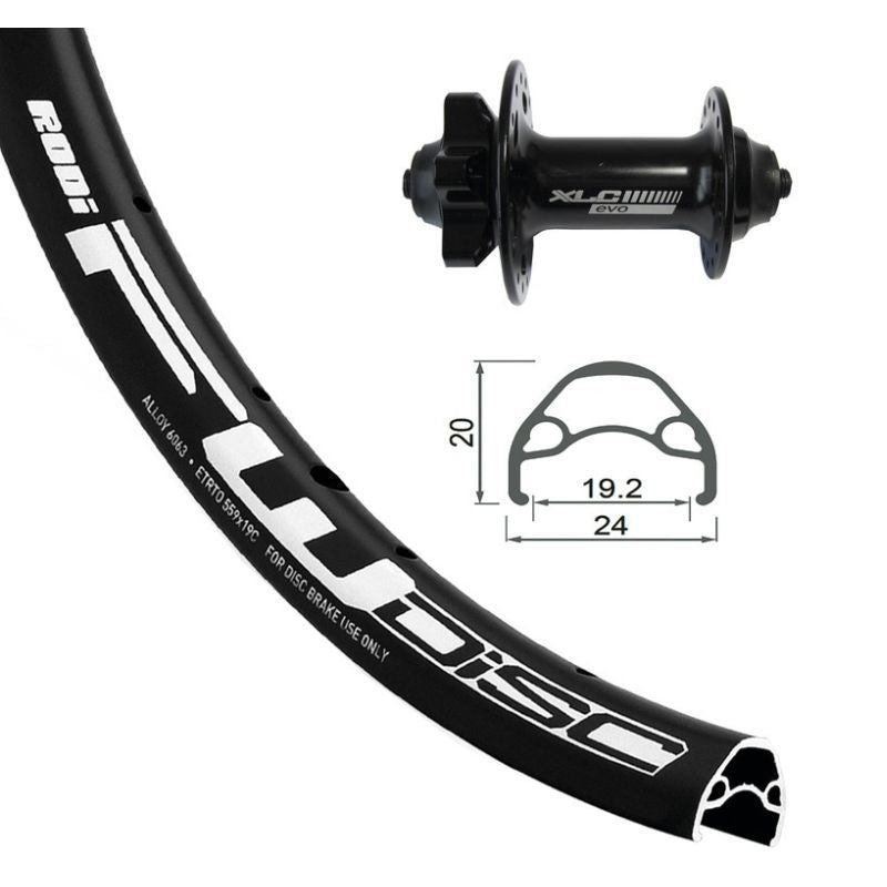 Rueda Delantera XLC FW-A05 Rodi Freno Disco 6 Agujeros Cierre Rápido 100mm Aluminio Negro