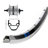 Front Wheel Exal ZX19 Solid Axle Shimano DHC300 Dynamo Hub Silver