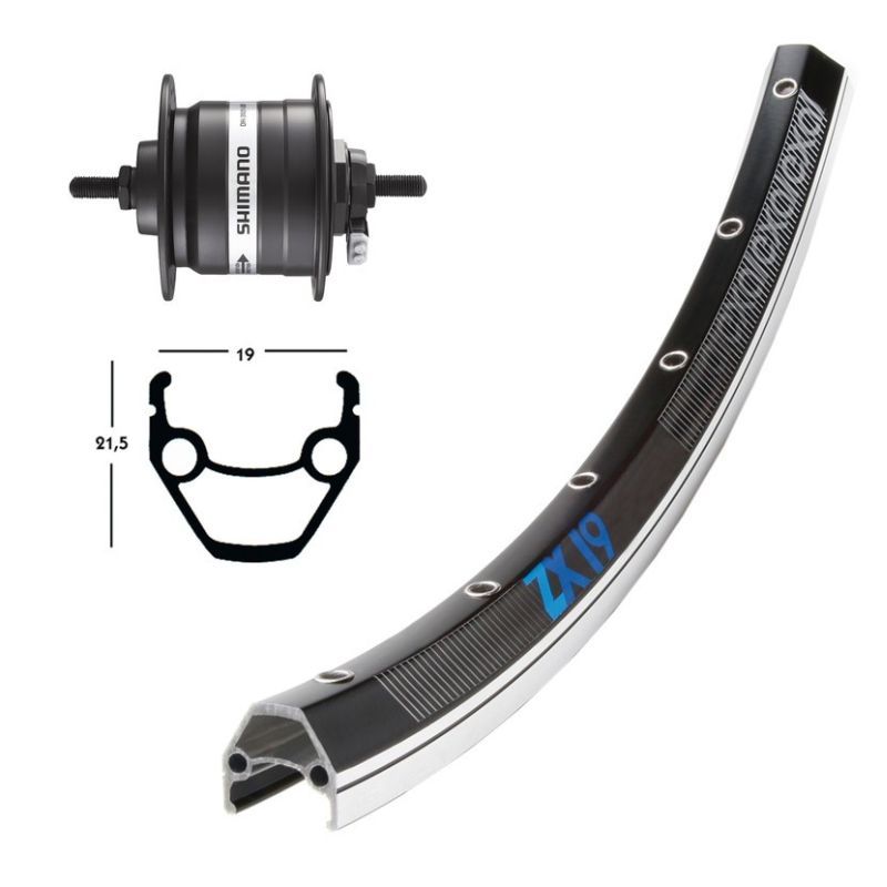 Rueda Delantera Exal ZX19 Eje Macizo Buje Dinamo Shimano DH3N20 Negro