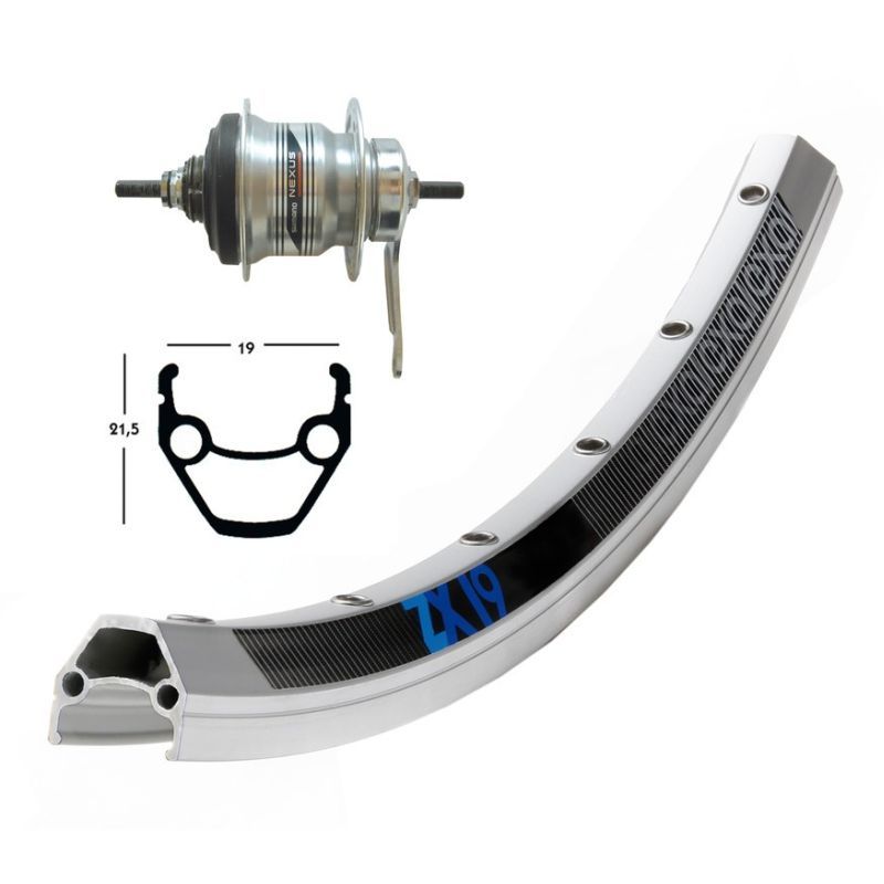 Rueda Trasera Winora Exal ZX19 Contrapedal Shimano 7v Plata Mate