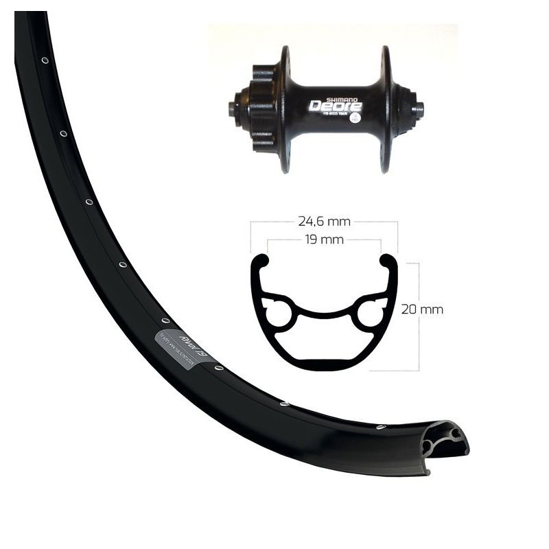 Rueda Delantera Winora Ryde Rival 19 Freno Disco 6 Agujeros Cierre Rápido Shimano Deore Negro